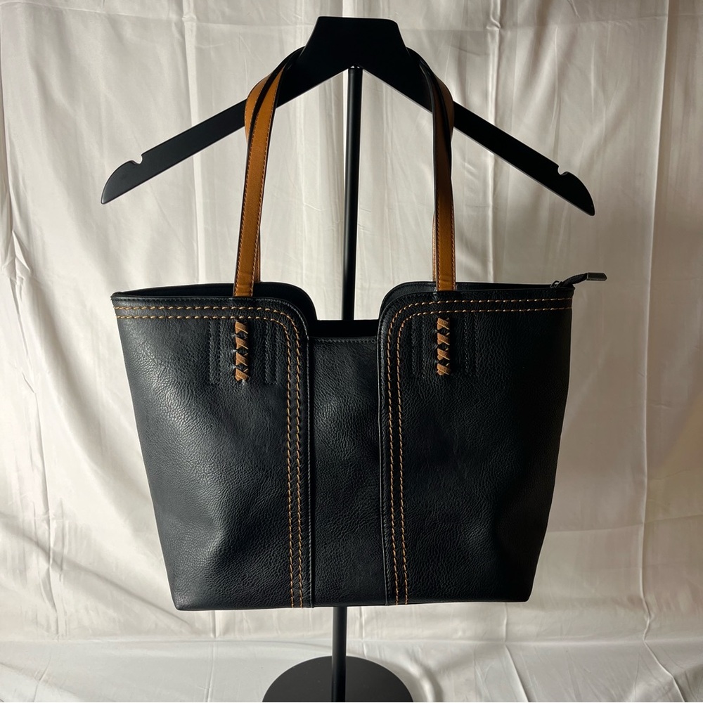 Montana West Chic Tote Bag with Distinctive Cross-Stitching Brown Straps